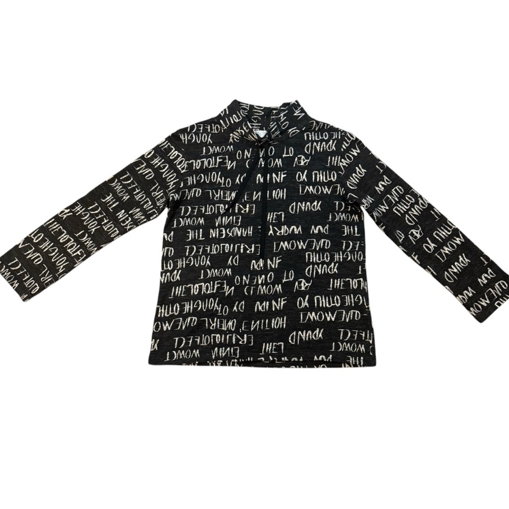 SCAPA Lauren Perre Black White Word Graphic Turtleneck Sweatshirt Womens Size S - Picture 4 of 10